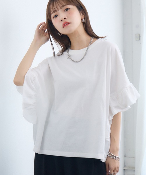 RETRO GIRL(レトロガール)の「フリルsleeve T-shirt(Tシャツ/カットソー・レディース・ブラック/チャコールグレー/オフホワイト・FREE)」の14枚目の写真