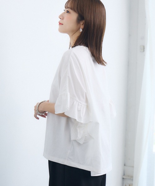 RETRO GIRL(レトロガール)の「フリルsleeve T-shirt(Tシャツ/カットソー・レディース・ブラック/チャコールグレー/オフホワイト・FREE)」の16枚目の写真