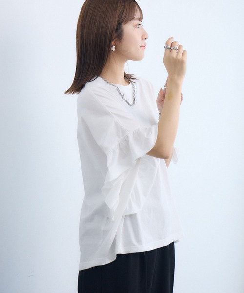 RETRO GIRL(レトロガール)の「フリルsleeve T-shirt(Tシャツ/カットソー・レディース・ブラック/チャコールグレー/オフホワイト・FREE)」の17枚目の写真