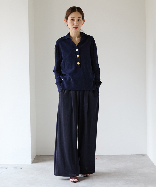 VERMEIL par iena(ヴェルメイユパーイエナ)の「wool 100 jersey tuck パンツ(その他パンツ・レディース・ボルドー/ネイビー・FREE)」の6枚目の写真