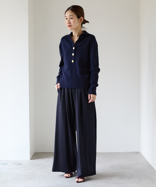 VERMEIL par iena(ヴェルメイユパーイエナ)の「wool 100 jersey tuck パンツ(その他パンツ・レディース・ボルドー/ネイビー・FREE)」の7枚目の写真