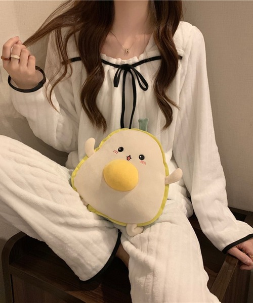 Teem Store（チームストア）の「【上下セット】【2点セット / お気に入り数2.7万人突破!】【お得セット】フリース フロントリボンデザインスクエアネックルームウェア モコフワ（ルームウェア/パジャマ・レディース・その他/ブルー/ホワイト/ピンク・M/L）」の9枚目の写真
