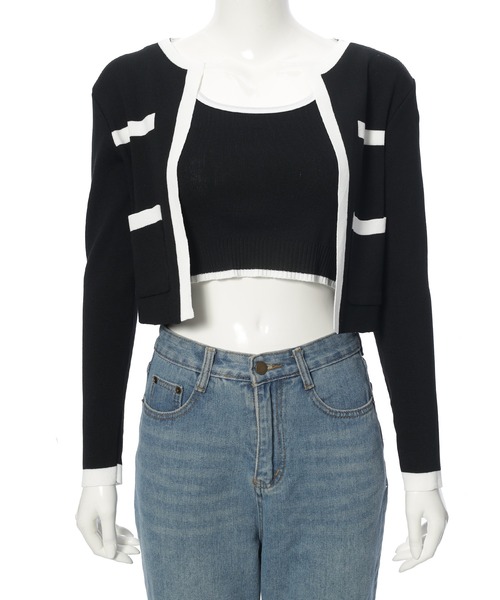 fifth（フィフス）の「バイカラーキャミ付きカーディガン（カーディガン/ボレロ・レディース・ベージュ/ブラック・M）」の3枚目の写真