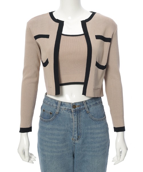 fifth（フィフス）の「バイカラーキャミ付きカーディガン（カーディガン/ボレロ・レディース・ベージュ/ブラック・M）」の4枚目の写真