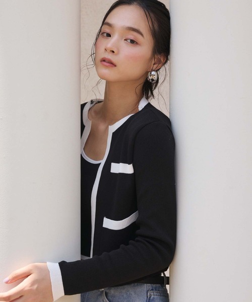 fifth（フィフス）の「バイカラーキャミ付きカーディガン（カーディガン/ボレロ・レディース・ベージュ/ブラック・M）」の13枚目の写真