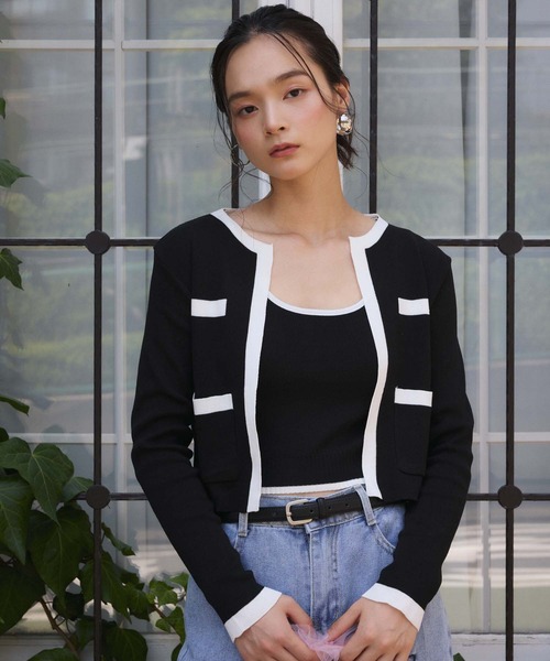 fifth（フィフス）の「バイカラーキャミ付きカーディガン（カーディガン/ボレロ・レディース・ベージュ/ブラック・M）」の22枚目の写真