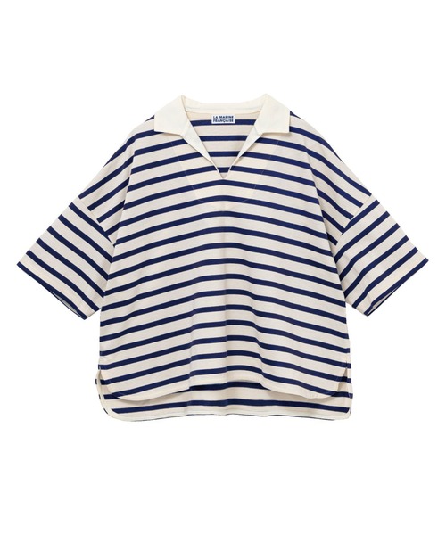 D220921 LA MARINE FRANCAISE ボーダー半袖カットソー ジョーゼット襟プルオーバー — LA MARINE FRANCAISE