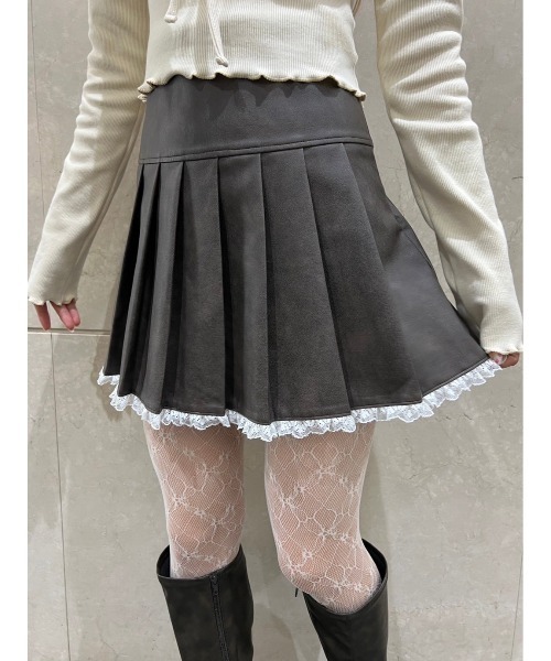PHILLY（フィリー）の「【PHILLY】レースパイピングPUスカート（スカート・レディース・ブラック/ブラウン・FREE）」の2枚目の写真