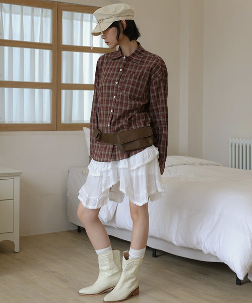 UNE MANSION（ユヌマンション）の「アンバランスティアードフリルレースユニークミニスカート（スカート・レディース・アイボリー/ブラック・FREE）」の8枚目の写真