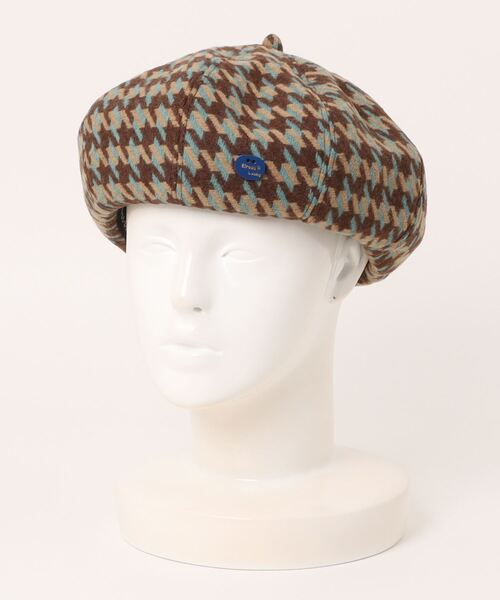 LAC-VERT（ラック・ヴェール）の「千鳥柄ベレー帽（ハンチング/ベレー帽・レディース・ブラウン/イエロー・FREE）」の2枚目の写真