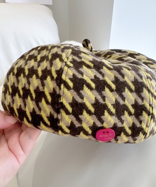 LAC-VERT（ラック・ヴェール）の「千鳥柄ベレー帽（ハンチング/ベレー帽・レディース・ブラウン/イエロー・FREE）」の4枚目の写真