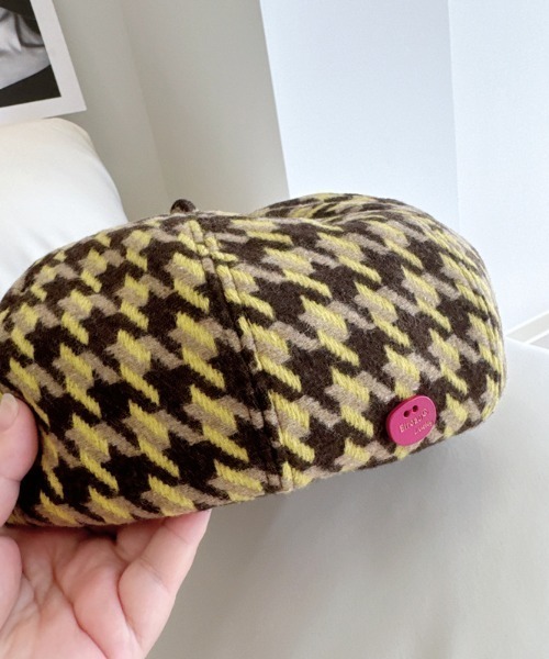 LAC-VERT（ラック・ヴェール）の「千鳥柄ベレー帽（ハンチング/ベレー帽・レディース・ブラウン/イエロー・FREE）」の7枚目の写真