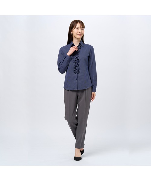 TOKYO SHIRTS(トウキョウシャツ)の「【吸水速乾】【COFREX】前立ミニフリル レディース長袖フリルシャツ(シャツ/ブラウス・レディース・ダークブルー・S/M/L/LL/XL)」の6枚目の写真