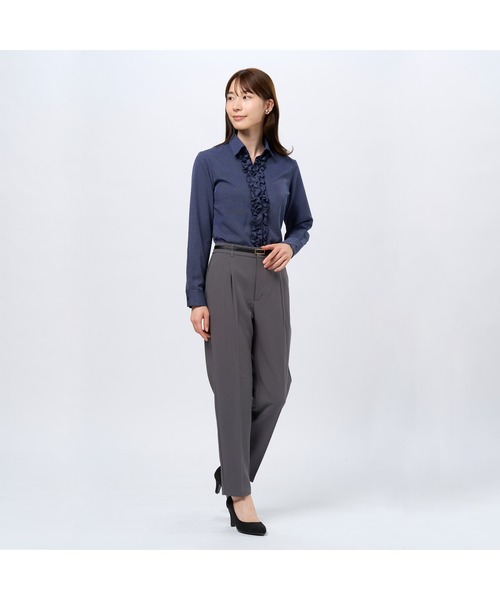 TOKYO SHIRTS(トウキョウシャツ)の「【吸水速乾】【COFREX】前立ミニフリル レディース長袖フリルシャツ(シャツ/ブラウス・レディース・ダークブルー・S/M/L/LL/XL)」の7枚目の写真