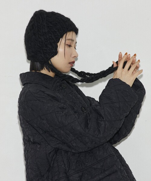 Firsthand（ファーストハンド）の「Firsthand/ファーストハンド ライトウェイトハンドニットイヤーマフラーキャップ（ニットキャップ/ビーニー・レディース・ブラック/オフホワイト・FREE）」の18枚目の写真