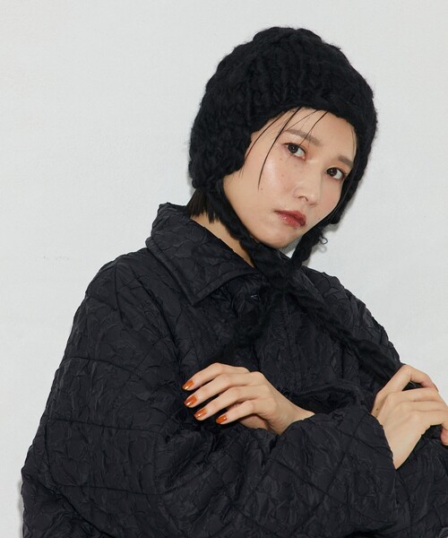 Firsthand（ファーストハンド）の「Firsthand/ファーストハンド ライトウェイトハンドニットイヤーマフラーキャップ（ニットキャップ/ビーニー・レディース・ブラック/オフホワイト・FREE）」の21枚目の写真