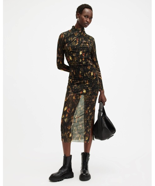 ALLSAINTS(オールセインツ)の「TIA MESH PRINTED MIDI DRESS | TIA メッシュ プリント ミディ ドレス・ワンピース(ワンピース・レディース・ブラウン系その他・4/12/8/6)」の1枚目の写真