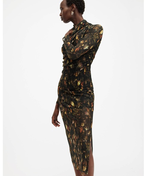 ALLSAINTS(オールセインツ)の「TIA MESH PRINTED MIDI DRESS | TIA メッシュ プリント ミディ ドレス・ワンピース(ワンピース・レディース・ブラウン系その他・4/12/8/6)」の2枚目の写真