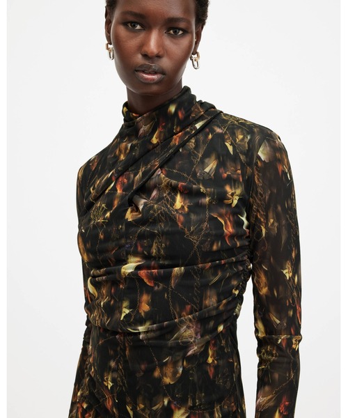 ALLSAINTS(オールセインツ)の「TIA MESH PRINTED MIDI DRESS | TIA メッシュ プリント ミディ ドレス・ワンピース(ワンピース・レディース・ブラウン系その他・4/12/8/6)」の3枚目の写真