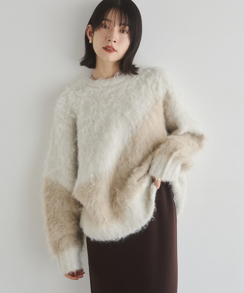 hunch(ハンチ)の「【新色追加】ニュアンス柄ブロッキングニット(ニット/セーター・レディース・ブラウン系その他/グレー系その他/ブラック系その他/ホワイト系その他・FREE)」の1枚目の写真