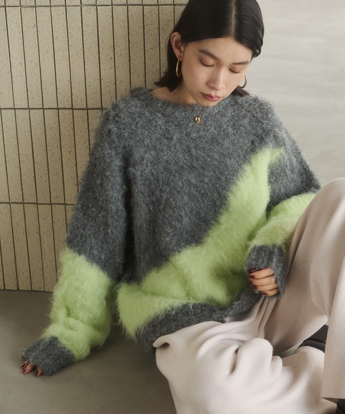 hunch(ハンチ)の「【新色追加】ニュアンス柄ブロッキングニット(ニット/セーター・レディース・ブラウン系その他/グレー系その他/ブラック系その他/ホワイト系その他・FREE)」の3枚目の写真