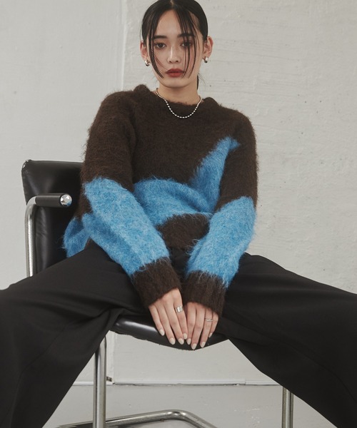 hunch(ハンチ)の「【新色追加】ニュアンス柄ブロッキングニット(ニット/セーター・レディース・ブラウン系その他/グレー系その他/ブラック系その他/ホワイト系その他・FREE)」の12枚目の写真