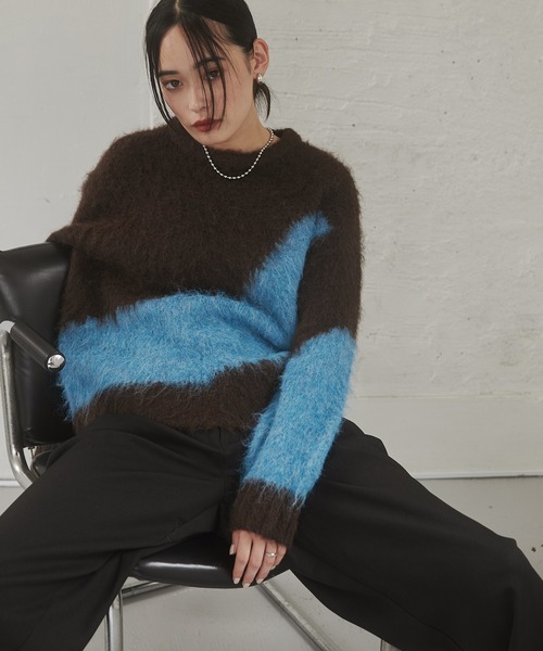 hunch(ハンチ)の「【新色追加】ニュアンス柄ブロッキングニット(ニット/セーター・レディース・ブラウン系その他/グレー系その他/ブラック系その他/ホワイト系その他・FREE)」の13枚目の写真