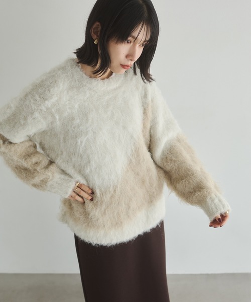 セール】【新色追加】ニュアンス柄ブロッキングニット（ニット