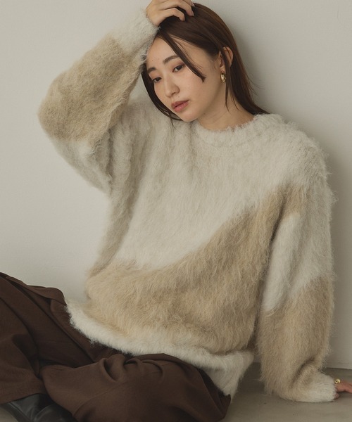 hunch(ハンチ)の「【新色追加】ニュアンス柄ブロッキングニット(ニット/セーター・レディース・ブラウン系その他/グレー系その他/ブラック系その他/ホワイト系その他・FREE)」の11枚目の写真