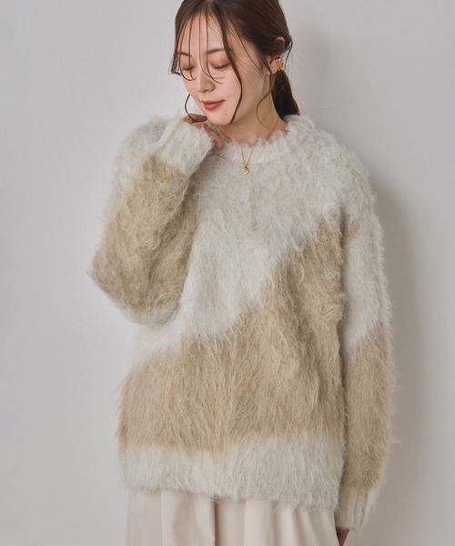 hunch(ハンチ)の「【新色追加】ニュアンス柄ブロッキングニット(ニット/セーター・レディース・ブラウン系その他/グレー系その他/ブラック系その他/ホワイト系その他・FREE)」の5枚目の写真