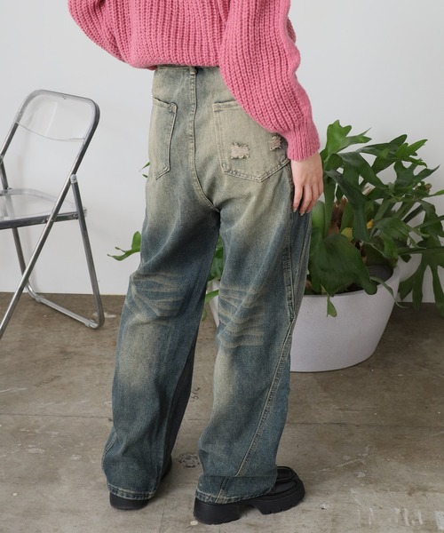 ROOPTOKYO（ループトウキョウ）の「ヴィンテージ風 切替ワイドデニムパンツ Y2K（デニムパンツ・レディース・ブルー・FREE）」の9枚目の写真
