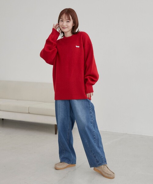 PENNEYS(ぺニーズ)の「垢抜け ワンポイントニット/Penneys(ぺニーズ)別注シャギークルーネックニット(ニット/セーター・メンズ・ダークブラウン/レッド/オリーブ/オフホワイト・M/L/XL)」の8枚目の写真