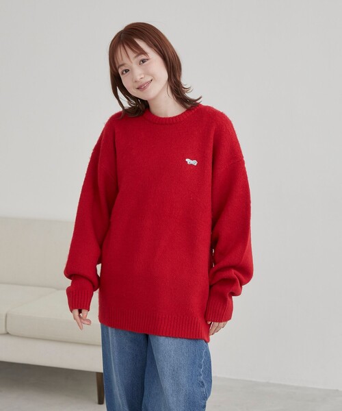 PENNEYS(ぺニーズ)の「垢抜け ワンポイントニット/Penneys(ぺニーズ)別注シャギークルーネックニット(ニット/セーター・メンズ・ダークブラウン/レッド/オリーブ/オフホワイト・M/L/XL)」の9枚目の写真