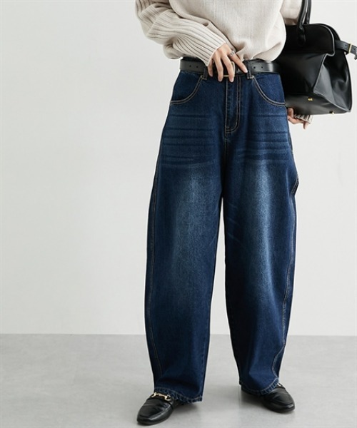 nissen(ニッセン)の「カーブデニムパンツ(デニムパンツ・レディース・ネイビー/ブルー・LL/L/M/S)」の3枚目の写真