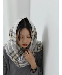 Samansa Mos2 blue | ブークレチェックマフラー(ストール/ショール)