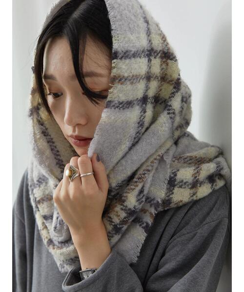Samansa Mos2 blue（サマンサモスモスブルー）の「ブークレチェックマフラー（ストール/ショール・レディース・キナリ/ブルー/グレー・F）」の9枚目の写真