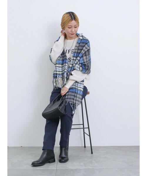 Samansa Mos2 blue（サマンサモスモスブルー）の「ブークレチェックマフラー（ストール/ショール・レディース・キナリ/ブルー/グレー・F）」の15枚目の写真