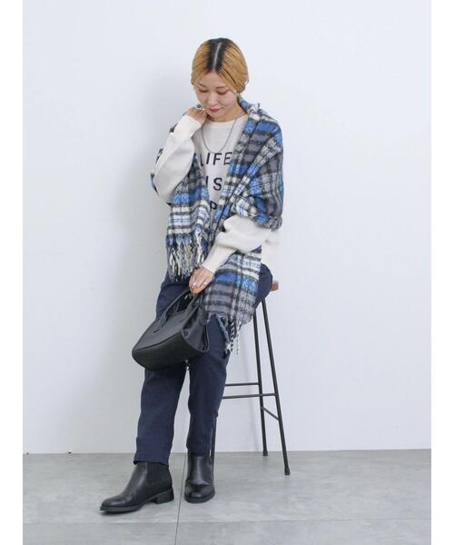 Samansa Mos2 blue（サマンサモスモスブルー）の「ブークレチェックマフラー（ストール/ショール・レディース・キナリ/ブルー/グレー・F）」の17枚目の写真