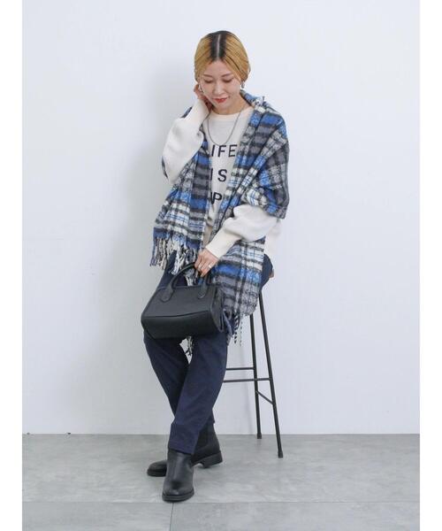 Samansa Mos2 blue（サマンサモスモスブルー）の「ブークレチェックマフラー（ストール/ショール・レディース・キナリ/ブルー/グレー・F）」の18枚目の写真