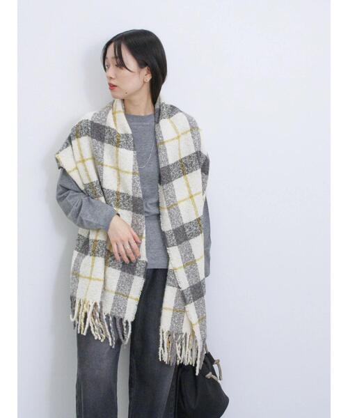 Samansa Mos2 blue（サマンサモスモスブルー）の「ブークレチェックマフラー（ストール/ショール・レディース・キナリ/ブルー/グレー・F）」の22枚目の写真