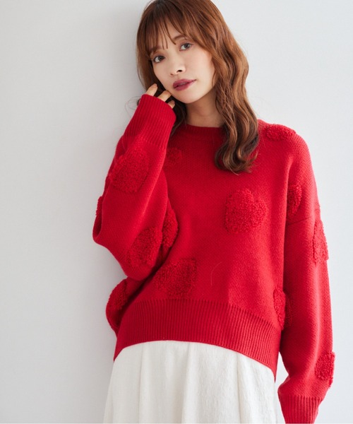 mysty woman(ミスティウーマン)の「ハートジャカードニットプルオーバー 252083(ニット/セーター・レディース・レッド/チャコールグレー/オフホワイト・FREE)」の3枚目の写真