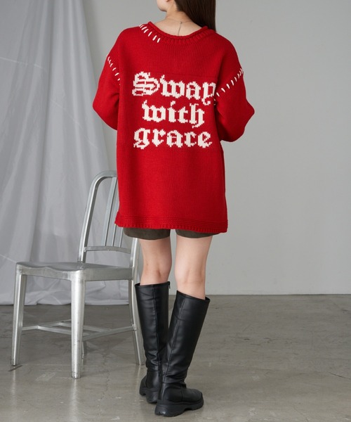 RAY CASSIN（レイカズン）の「【ゆったり着心地】ロゴジャガードチュニックワンピース（ニット/セーター・レディース・レッド/ブルー/チャコールグレー/アイボリー・FREE）」の22枚目の写真