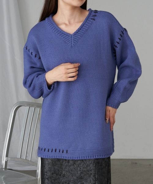 RAY CASSIN（レイカズン）の「【ゆったり着心地】ロゴジャガードチュニックワンピース（ニット/セーター・レディース・レッド/ブルー/チャコールグレー/アイボリー・FREE）」の8枚目の写真