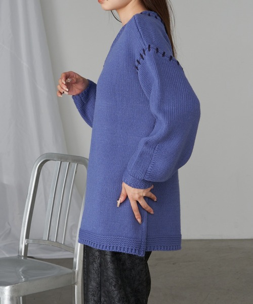 RAY CASSIN（レイカズン）の「【ゆったり着心地】ロゴジャガードチュニックワンピース（ニット/セーター・レディース・レッド/ブルー/チャコールグレー/アイボリー・FREE）」の13枚目の写真