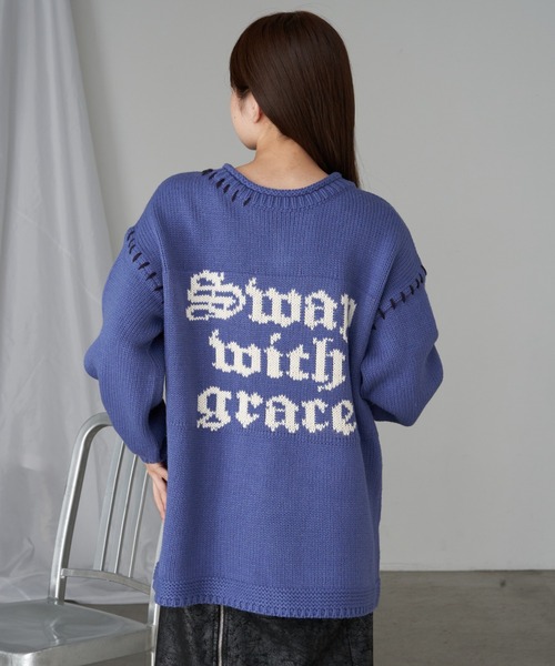 RAY CASSIN（レイカズン）の「【ゆったり着心地】ロゴジャガードチュニックワンピース（ニット/セーター・レディース・レッド/ブルー/チャコールグレー/アイボリー・FREE）」の10枚目の写真