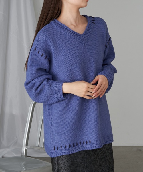 RAY CASSIN（レイカズン）の「【ゆったり着心地】ロゴジャガードチュニックワンピース（ニット/セーター・レディース・レッド/ブルー/チャコールグレー/アイボリー・FREE）」の9枚目の写真