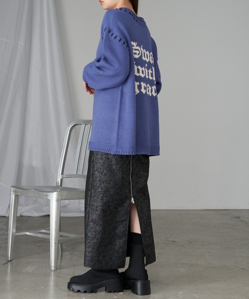 RAY CASSIN（レイカズン）の「【ゆったり着心地】ロゴジャガードチュニックワンピース（ニット/セーター・レディース・レッド/ブルー/チャコールグレー/アイボリー・FREE）」の14枚目の写真