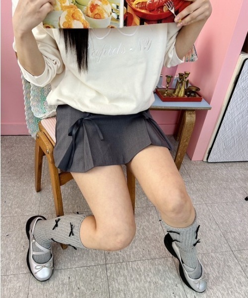 ipugo(イプゴ)の「ipugo/イプゴ リボンスリットミニ丈スカート(スカート・レディース・チャコール/ピンク・FREE)」の9枚目の写真