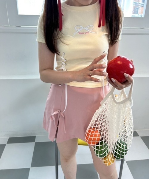 ipugo(イプゴ)の「ipugo/イプゴ リボンスリットミニ丈スカート(スカート・レディース・チャコール/ピンク・FREE)」の21枚目の写真
