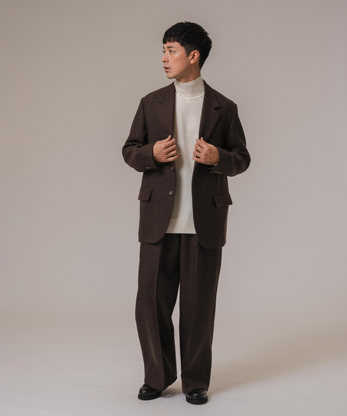 EDIFICE（エディフィス）の「LA BOUCLE (ラブークル) GANSHIN KERSEY ワイドパンツ（スラックス・メンズ・ネイビー/ブラウン・2/3）」の6枚目の写真